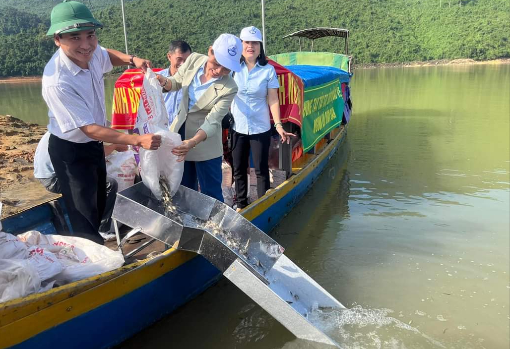 Thả 500 ngàn con tôm sú và 9 000 con cua giống xuống đầm phá