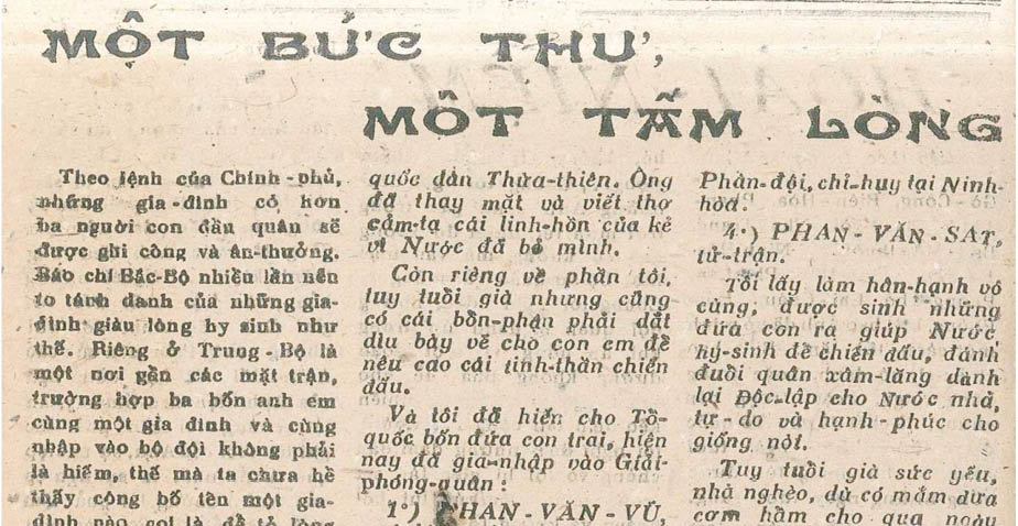 Một bức thư giàu lòng yêu nước