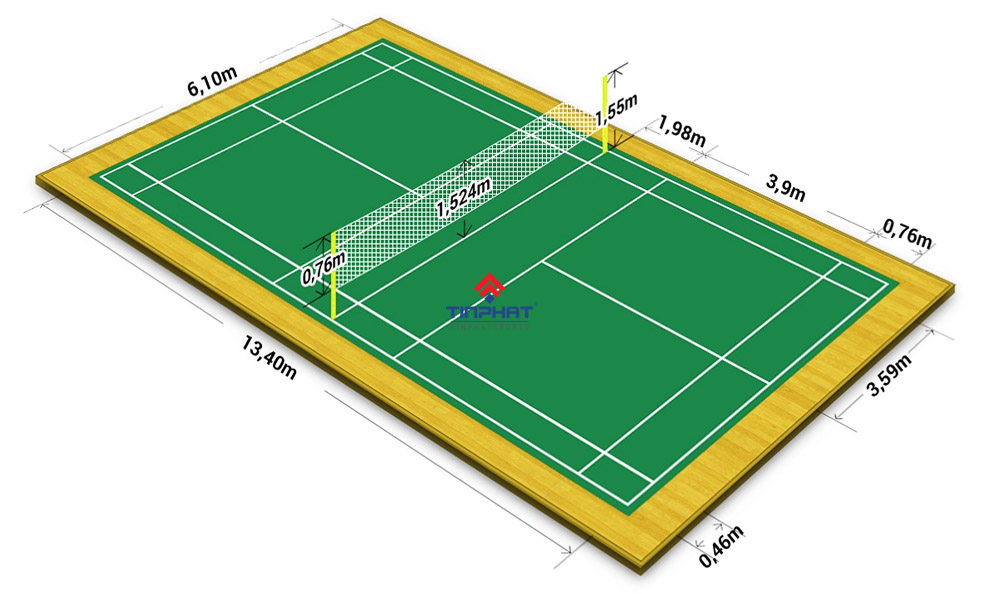 Kích thước sân cầu lông tiêu chuẩn