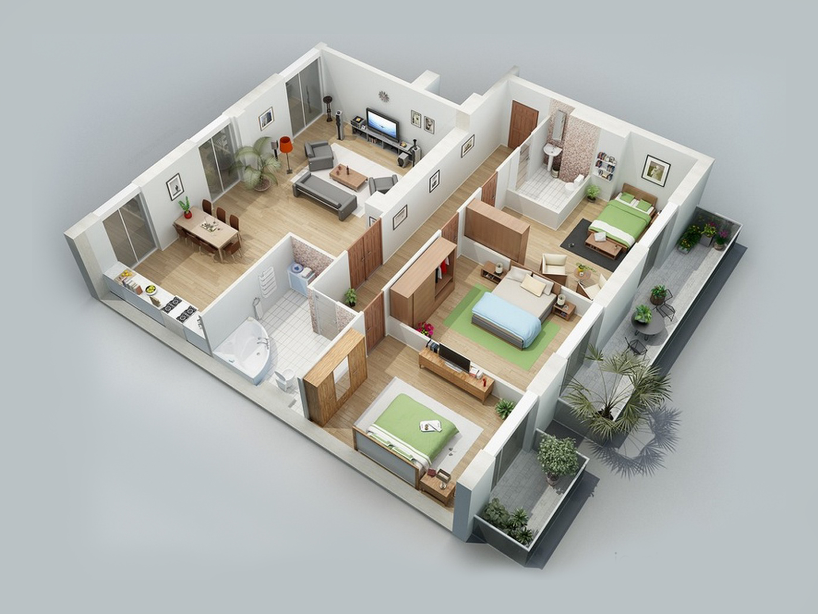 Khám phá các mẫu căn hộ 3 phòng ngủ tiện nghi