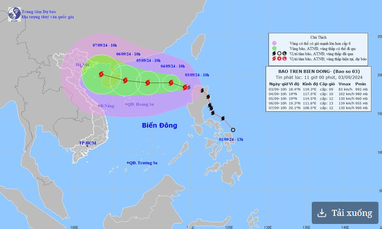 Bão số 3 tăng cấp, gió mạnh cấp 9, giật cấp 11