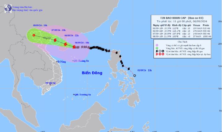 10 giờ ngày 7 9 Siêu bão YAGI sẽ vào Vịnh Bắc Bộ