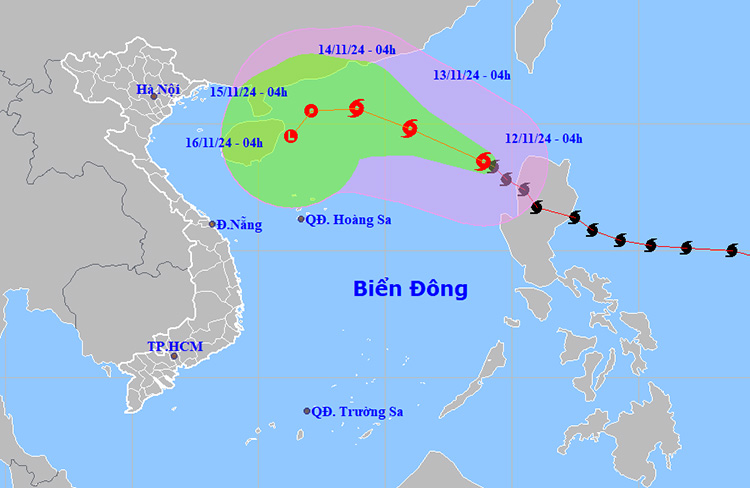 Thời tiết ngày 12 11 Bão số 8 di chuyển theo hướng Tây Bắc, gió giật cấp 12