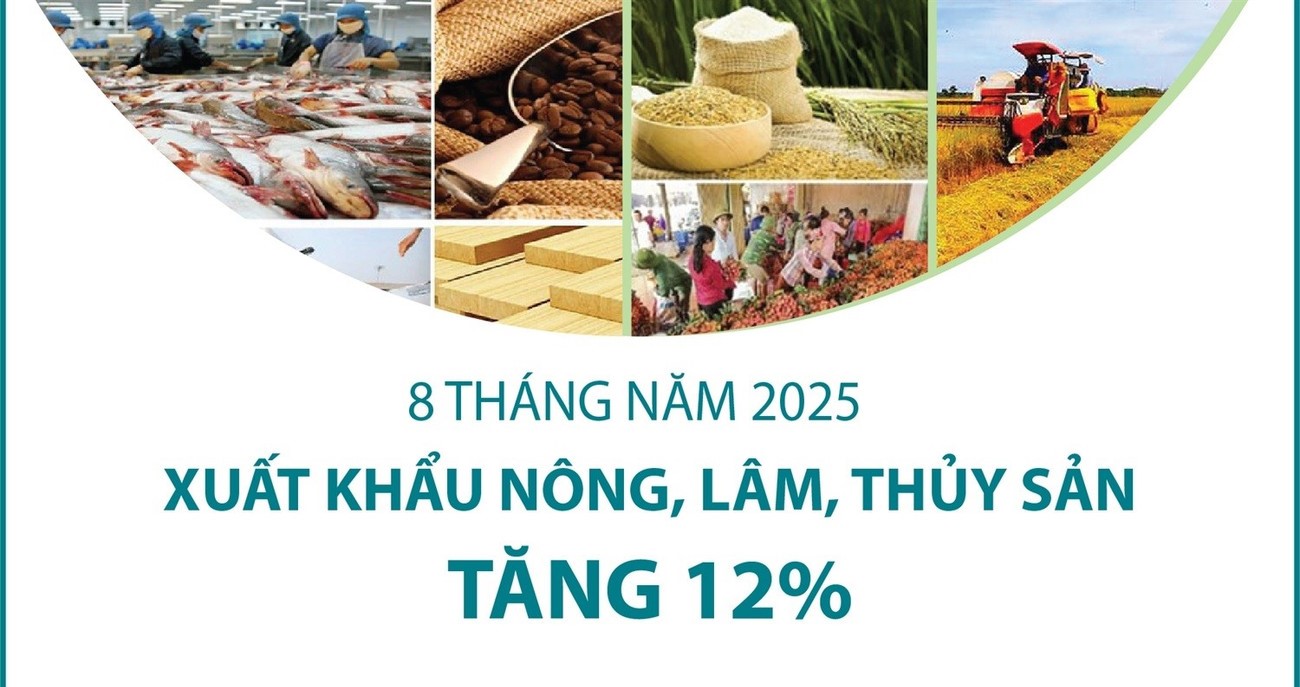 Xuất khẩu nông, lâm, thủy sản 8 tháng năm 2025 tăng 12