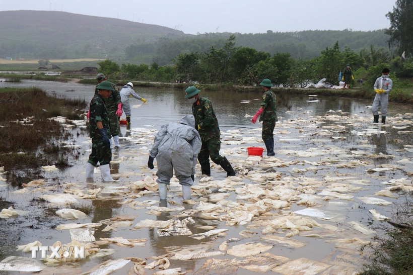 Sự cố tràn dầu ở Quảng Ngãi Khoanh vùng, ngăn chặn dầu lan rộng