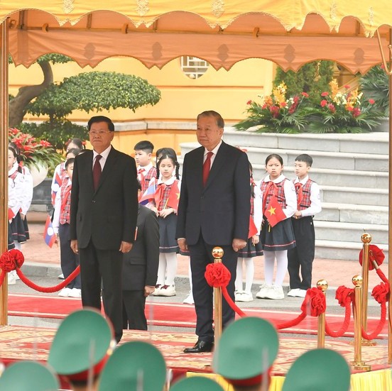 Tổng Bí thư Tô Lâm chủ trì Lễ đón Tổng Bí thư, Chủ tịch nước Lào Thongloun Sisoulith