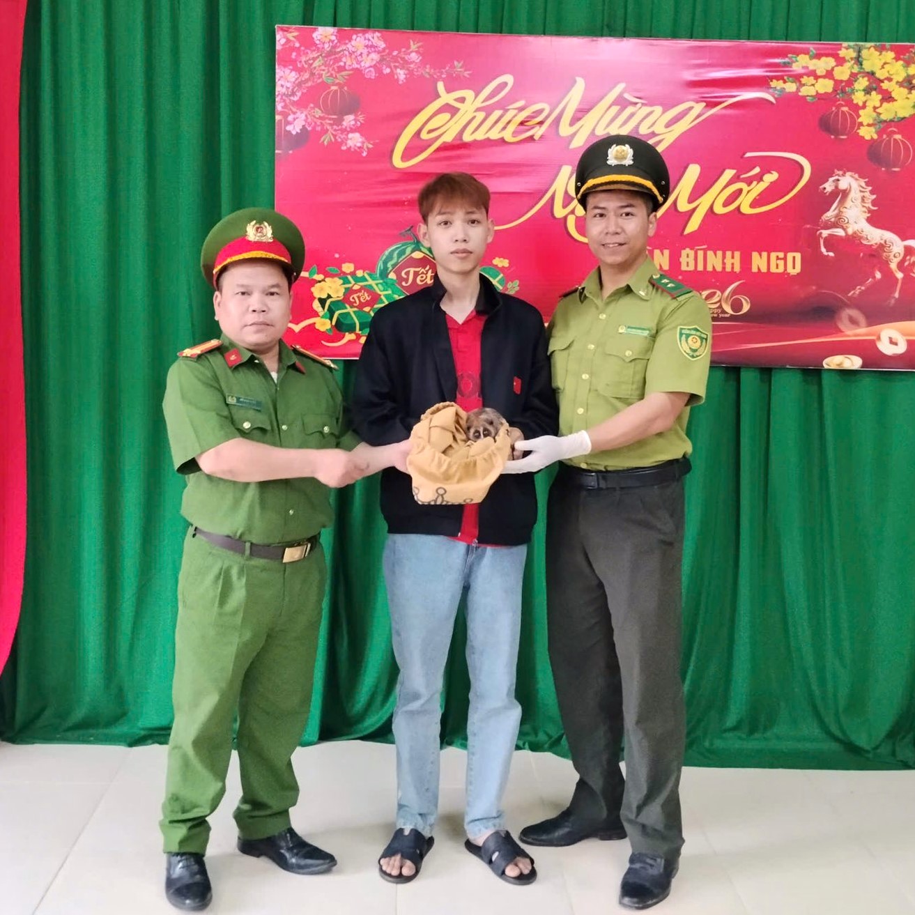 Một người dân ở A Lưới giao nộp cá thể Cù lần quý hiếm cho lực lượng công an