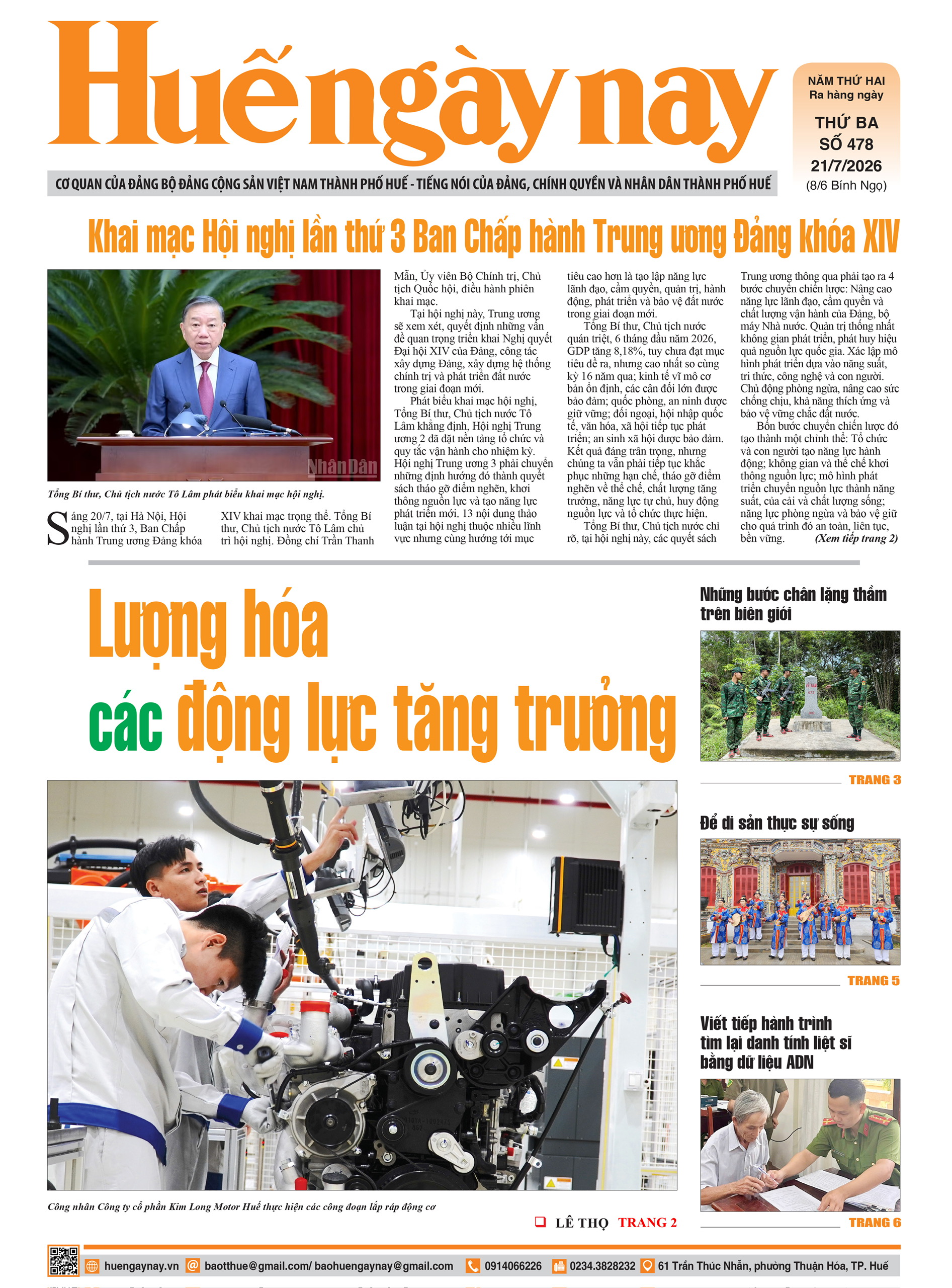 Đón đọc Huế ngày nay phát hành thứ Ba, ngày 21 7