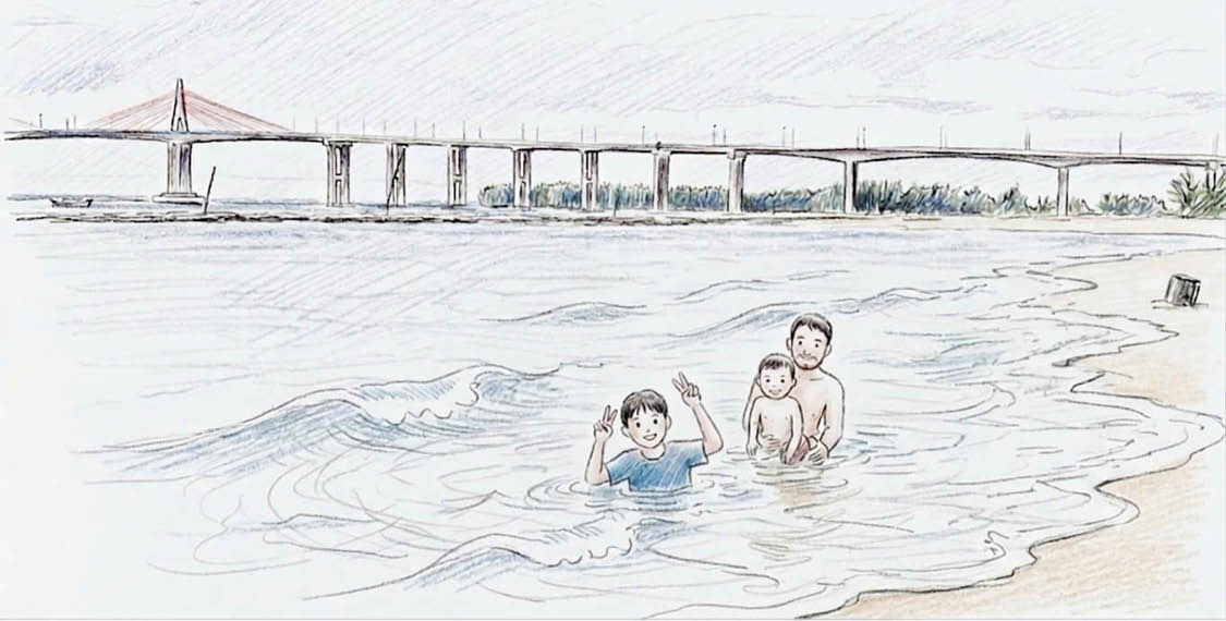 Bãi biển dưới chân cầu
