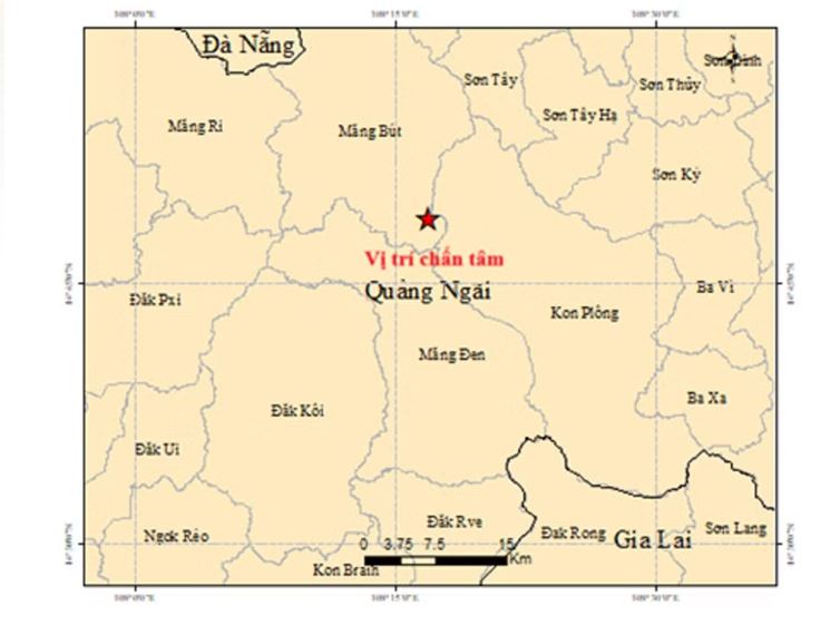Động đất mạnh 3 8 độ tại xã Măng Bút, tỉnh Quảng Ngãi