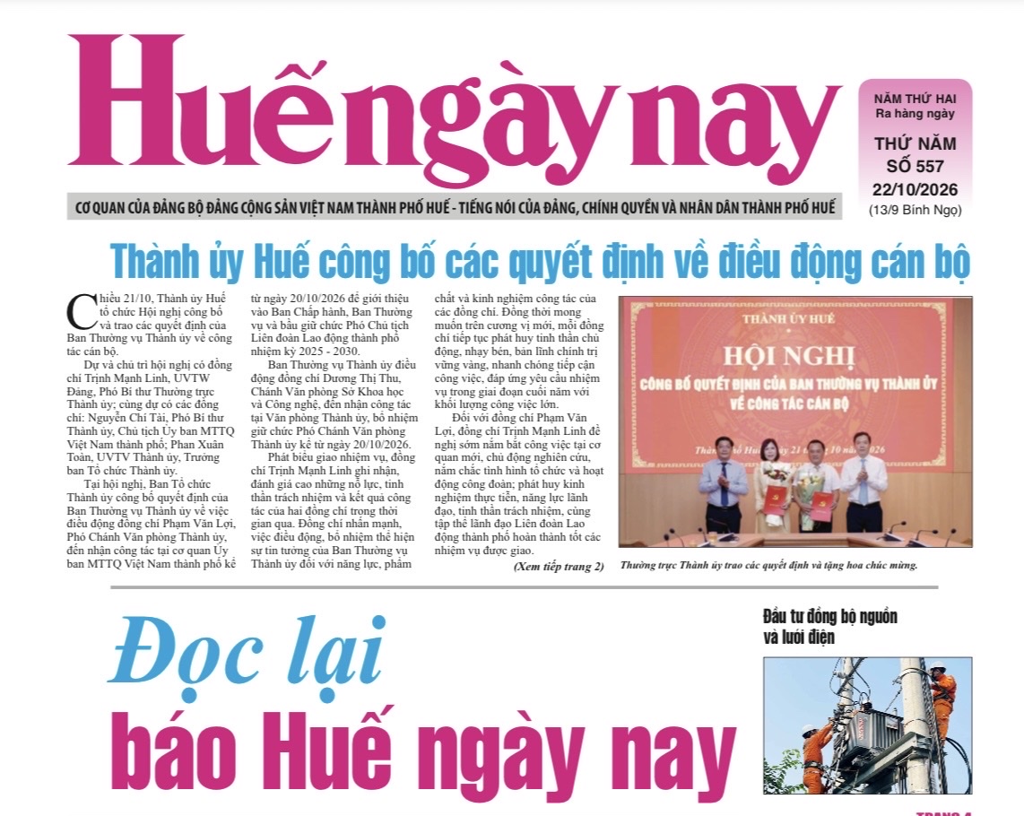 Đón đọc Huế ngày nay số 557, phát hành ngày 22 10