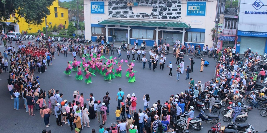 Bustling street parade