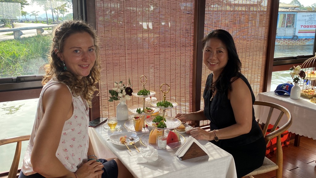 Enjoying afternoon tea on the Huong River
