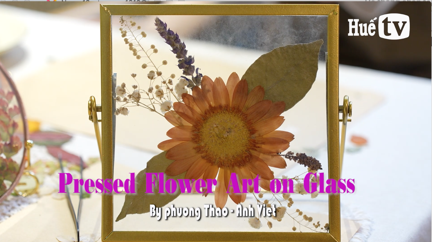 Pressed flower art on glass