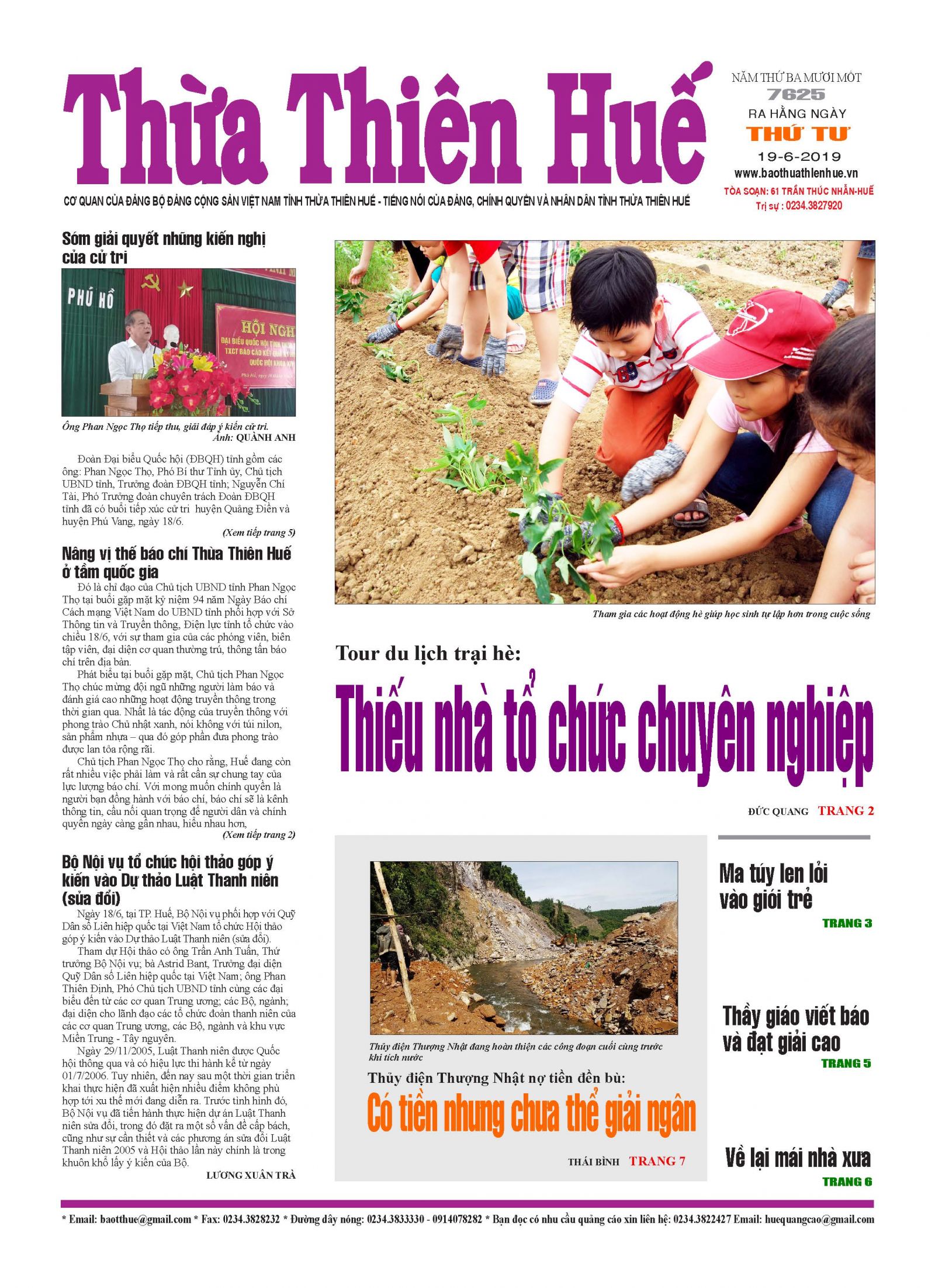 Trang nhất Báo Thừa Thiên Huế ngày 19/6