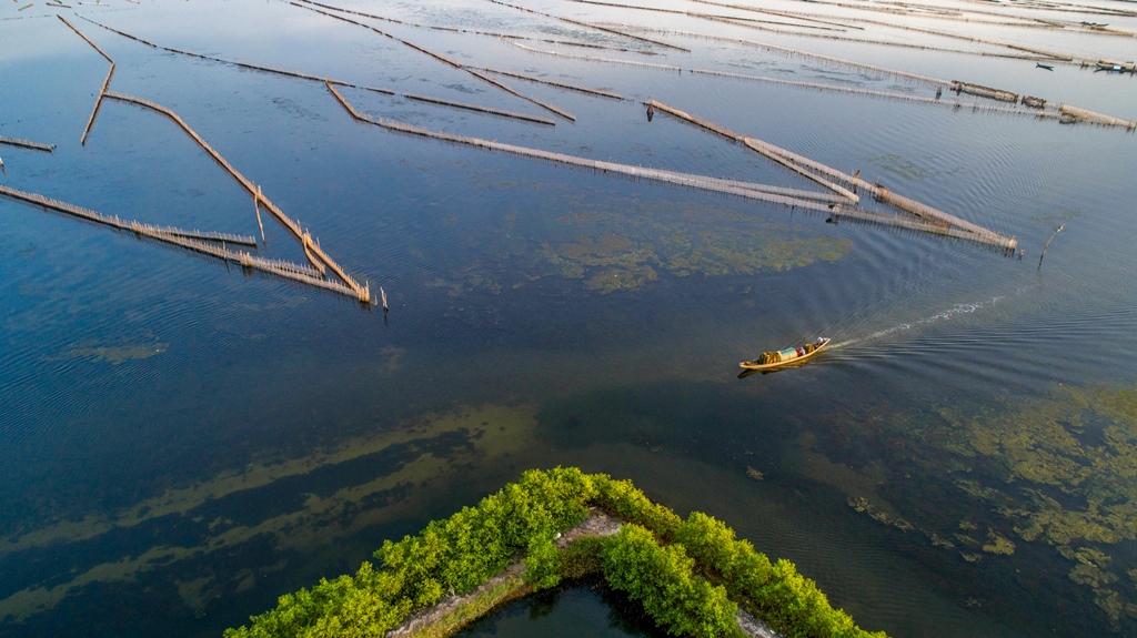 Nhìn từ trên cao, nò sáo, như bức tranh sông nước sống động​
