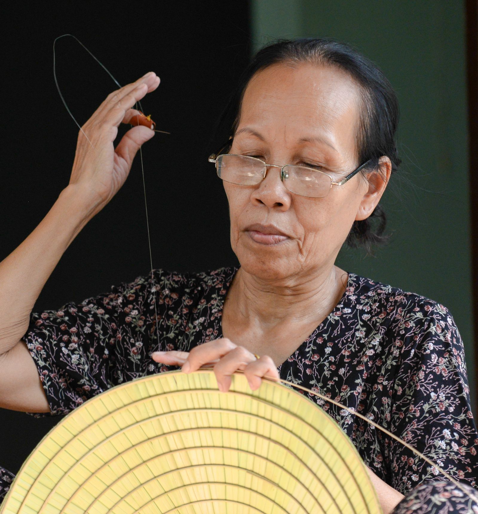 The last step to make a conical hat is sewing the hat brim 