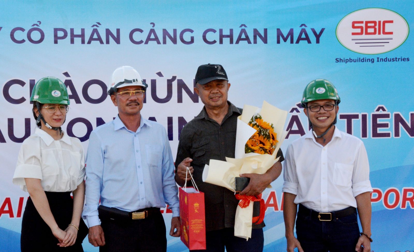 Leaders of Chan May port welcoming the captain of the Deltic Dolphin (2nd on the right) and the crew