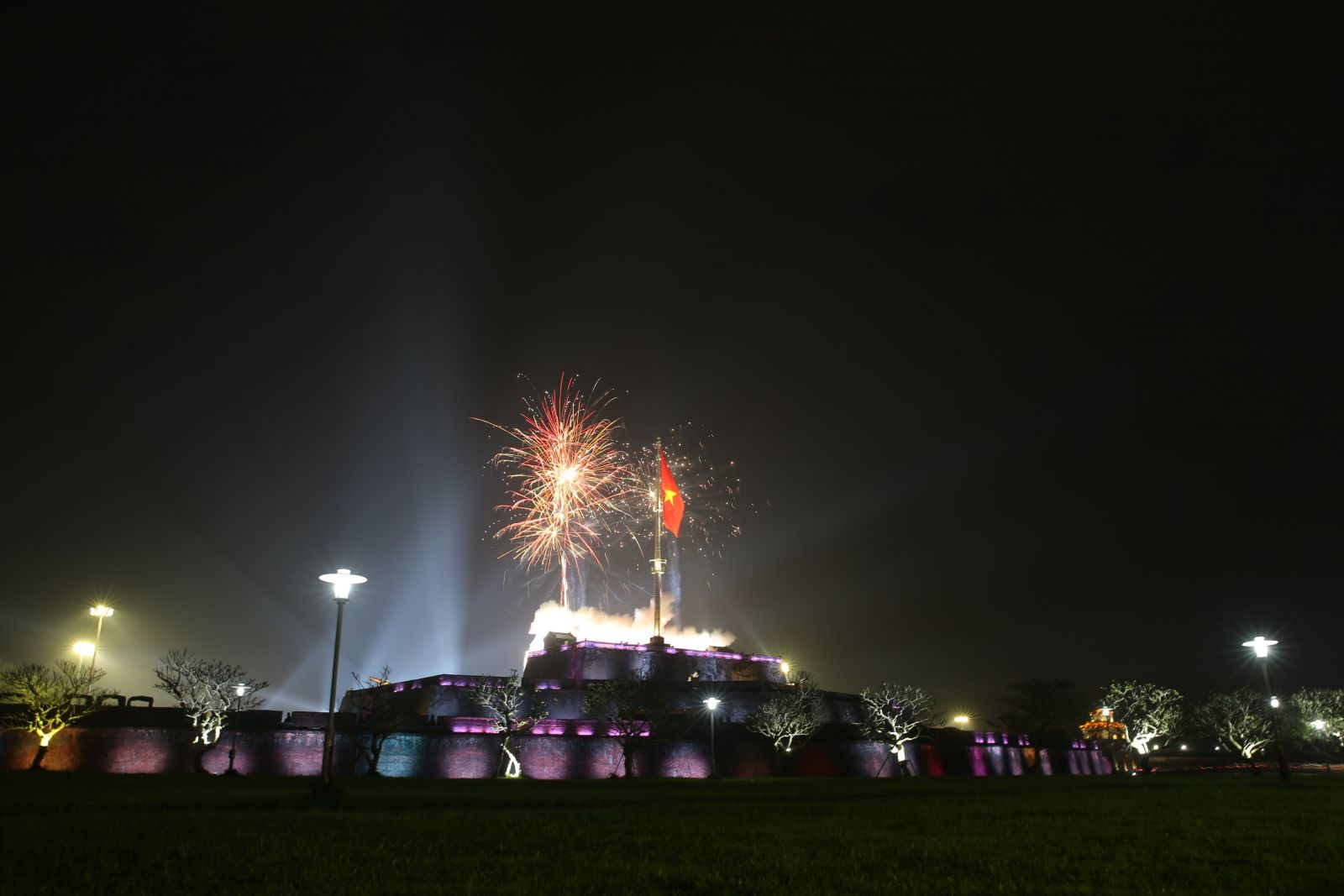 Close-up of low-altitude fireworks