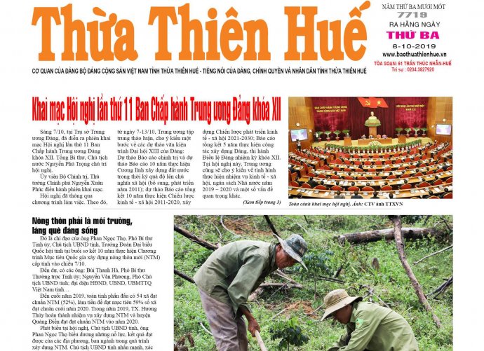 Báo Thừa Thiên Huế số 7719 có nhiều thông tin thời sự hấp dẫn