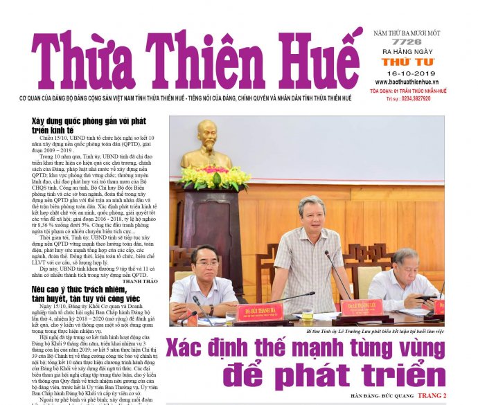 Báo Thừa thiên Huế số 7726 có nhiều tin bài đáng chú ý