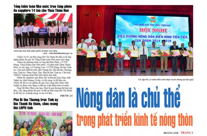 Thông tin nổi bật trên Báo Thừa Thiên Huế số 7729, phát hành ngày 19/10
