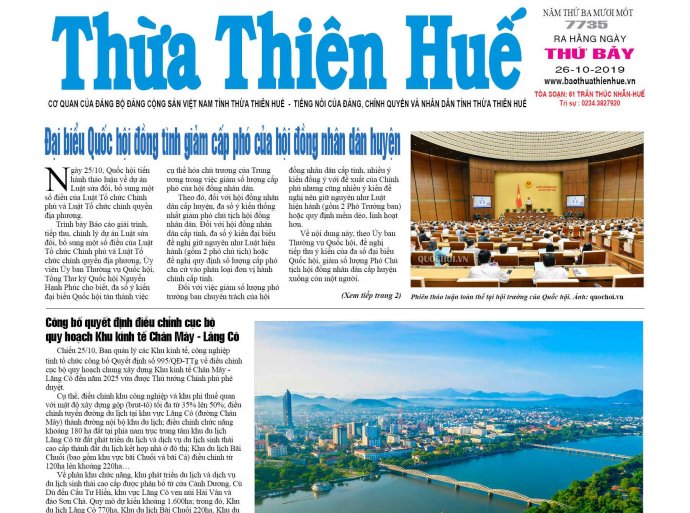 Thông tin nổi bật trên Báo Thừa Thiên Huế số 7735, phát hành ngày 26/10