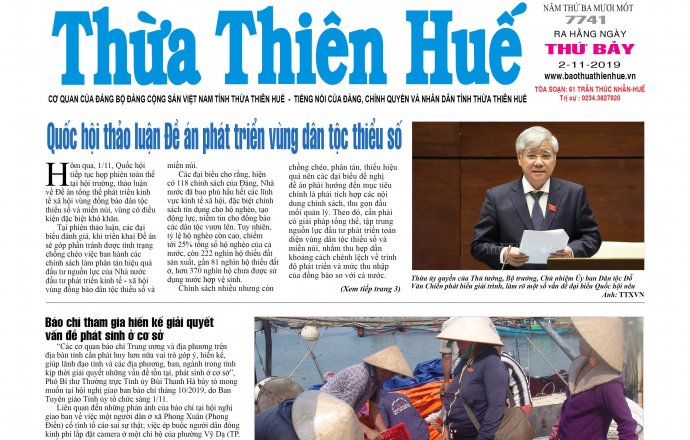 Thông tin nổi bật trên Báo Thừa Thiên Huế số 7741, phát hành ngày 02/11/2019