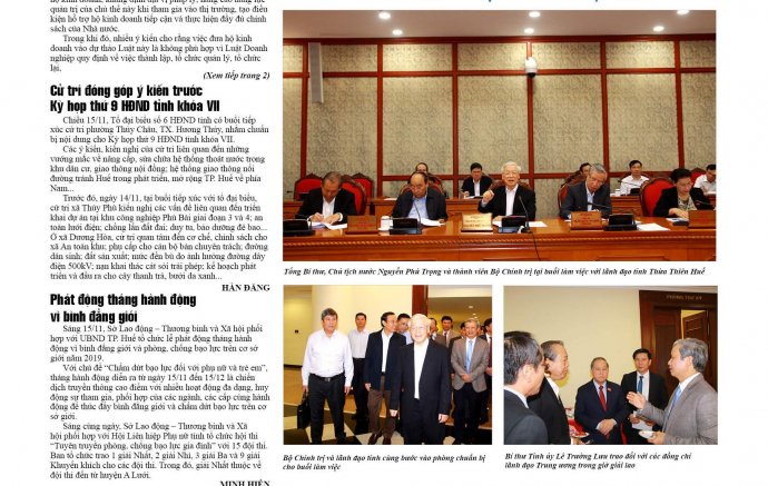 Thông tin nổi bật trên Báo Thừa Thiên Huế số 7753, phát hành ngày 16/11