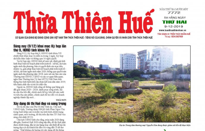 Báo Thừa Thiên Huế số 7772 có nhiều tin bài thời sự.