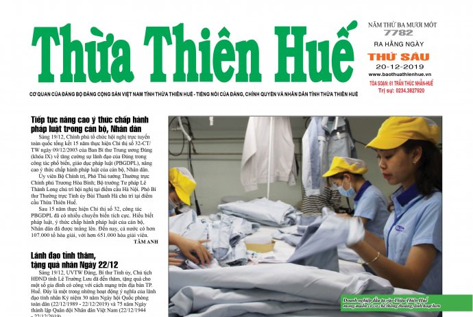 Báo Thừa Thiên Huế số 7782 có nhiều thông tin thời sự hấp dẫn