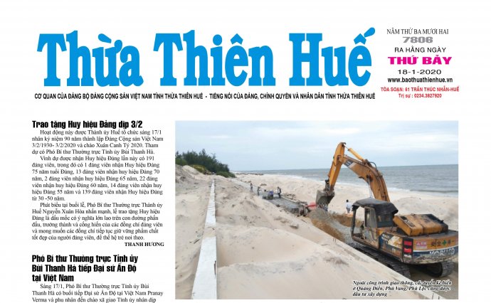 Thông tin nổi bật trên Báo Thừa Thiên Huế số 7806, phát hành ngày 17/1