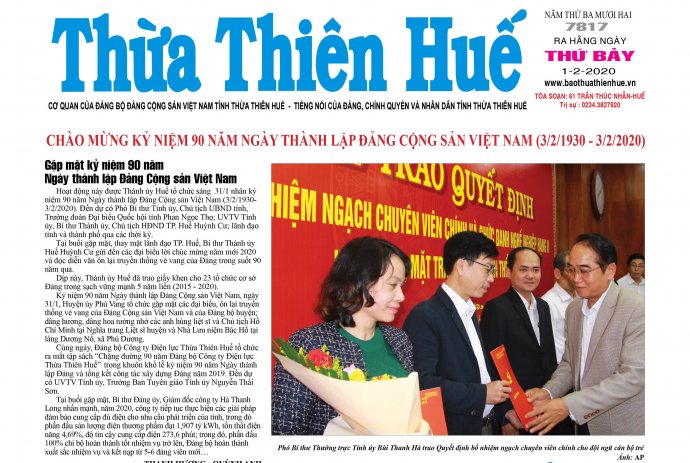 Thông tin nổi bật trên Báo Thừa Thiên Huế số 7817, phát hành ngày 1/2