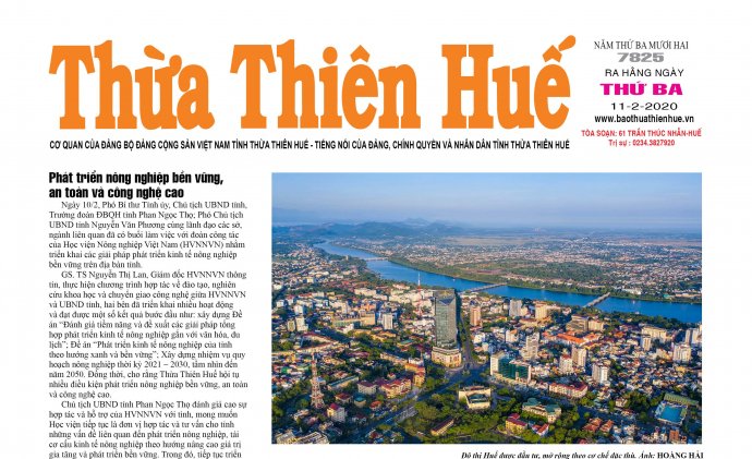 Báo Thừa Thiên Huế số 7825 với nhiều thông tin thời sự