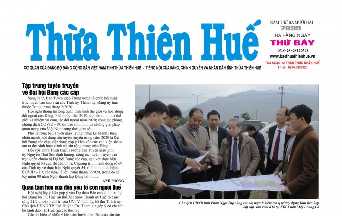 Thông tin đặc sắc trên Báo Thừa Thiên Huế phát hành ngày 22/2