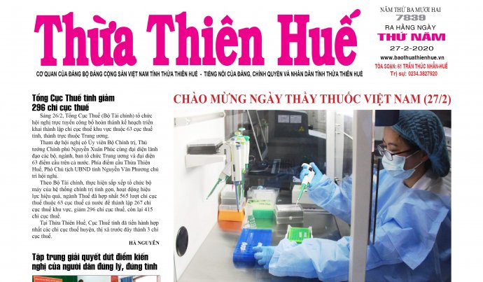 Đón đọc Báo Thừa Thiên Huế ngày 27/2