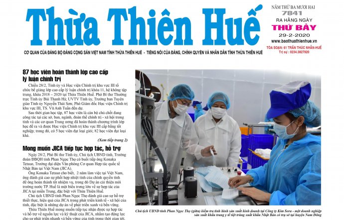 Thông tin mới trên Báo Thừa Thiên Huế phát hành ngày 29/2