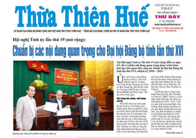 Thông tin mới trên Báo Thừa Thiên Huế phát hành ngày 7/3