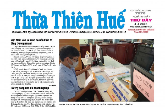 Thông tin nổi bật trên Báo Thừa Thiên Huế phát hành ngày 4/4