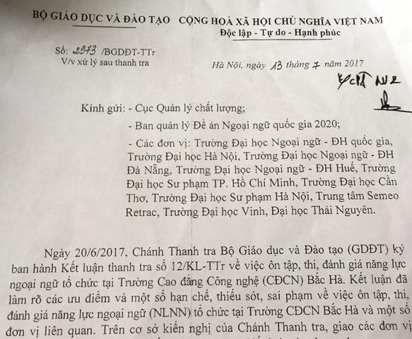 Tạm dừng cấp chứng chỉ đánh giá năng lực ngoại ngữ đối với một loạt trường đại học