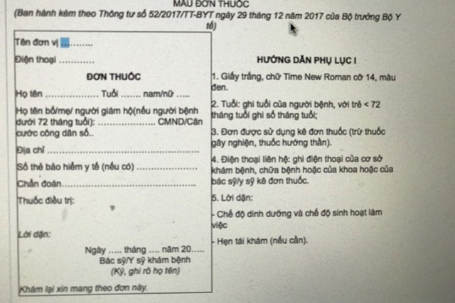 Từ 1 3, kê đơn thuốc cần xuất trình chứng minh nhân dân của bố hoặc mẹ