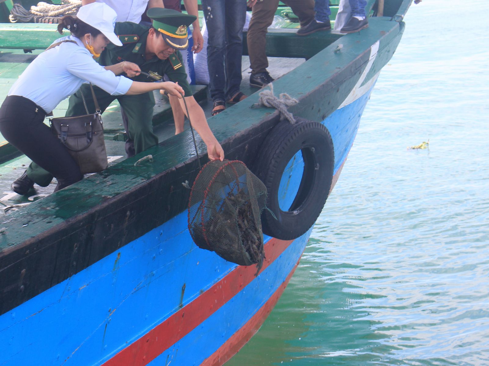 Stocking shrimps into sea to regenerate aquatic resources