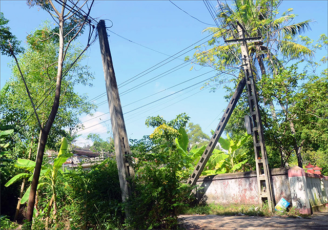Tiềm ẩn nguy cơ tai nạn từ 2 cột điện trong khuôn viên trường