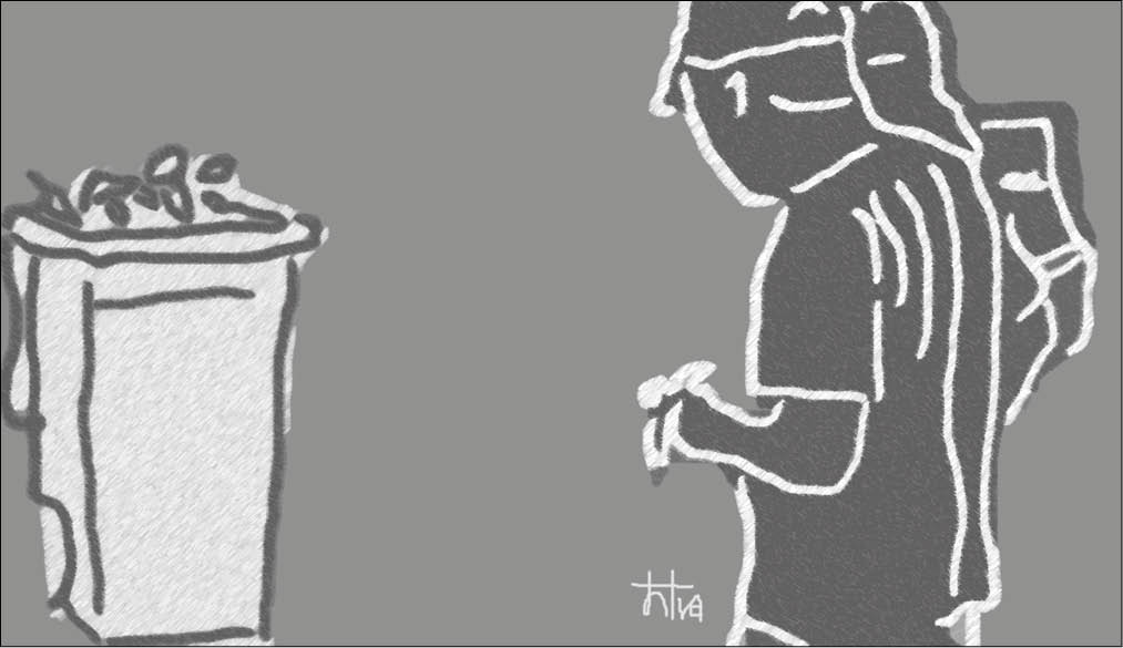 Từ cái vỏ chuối cầm trên tay