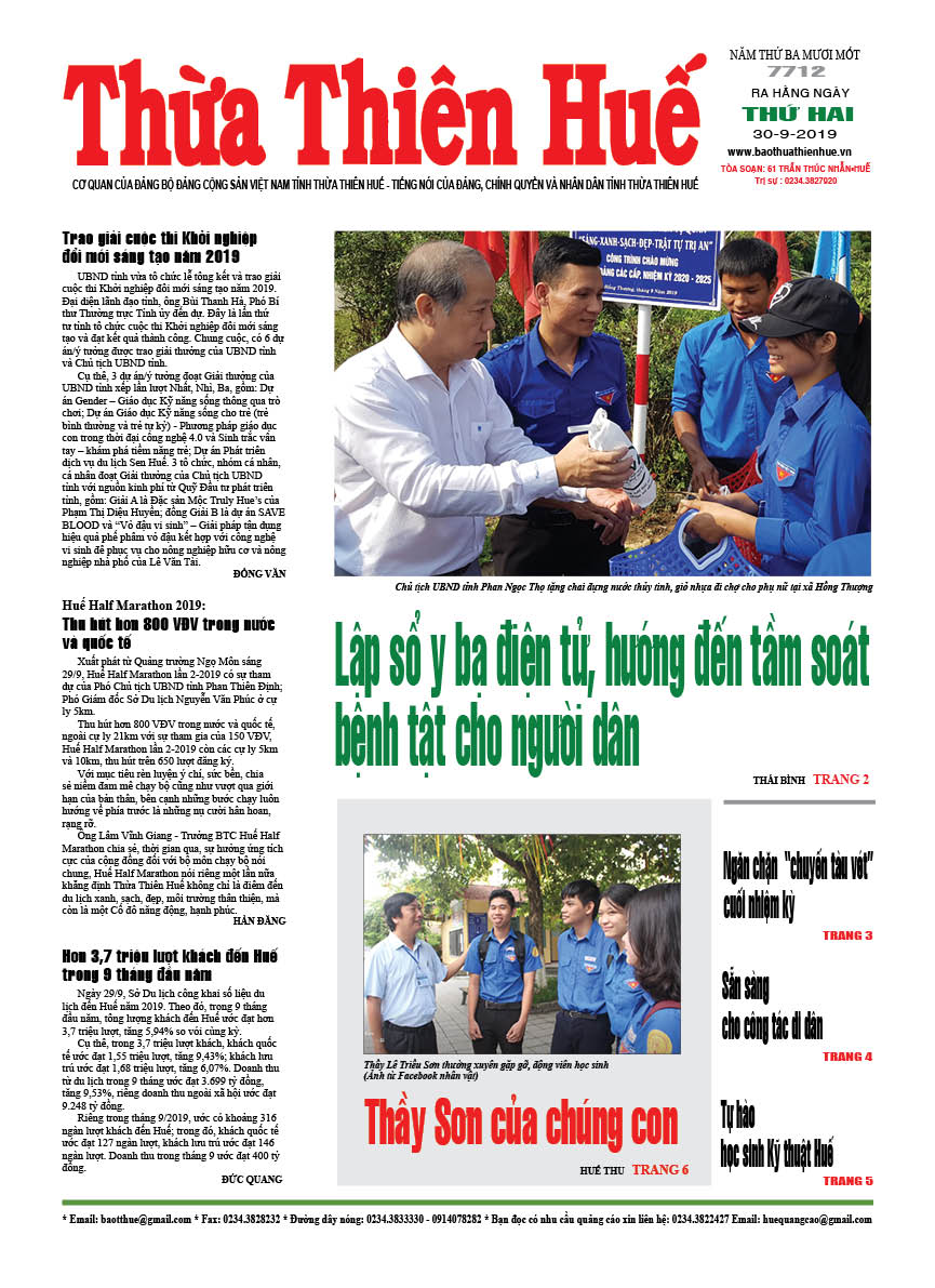Đón đọc Báo Thừa Thiên Huế số 7712, ra ngày thứ hai 30 9 với nhiều tin, bài hấp dẫn