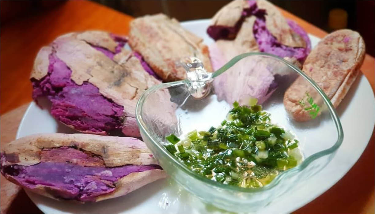 Grilled sweet potato with scallion oil