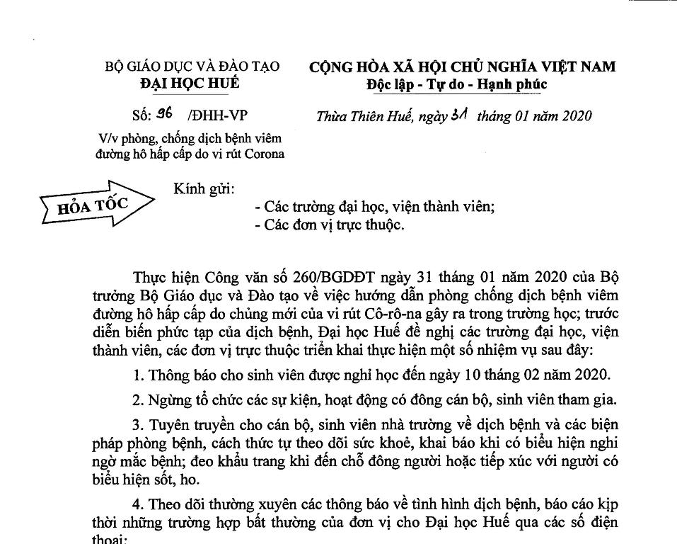 Sinh viên Đại học Huế được nghỉ học đến ngày 10 2