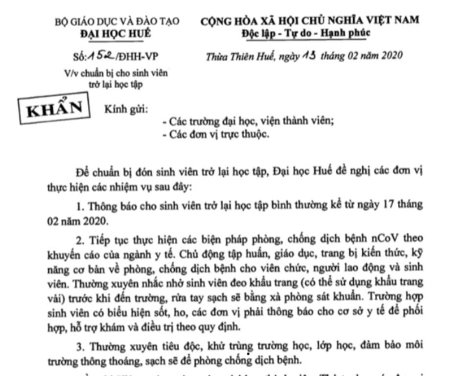 Sinh viên Đại học Huế sẽ đi học trở lại từ ngày 17 2