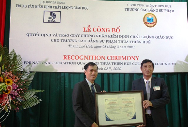 Trường cao đẳng Sư phạm Thừa Thiên Huế được chứng nhận kiểm định chất lượng giáo dục