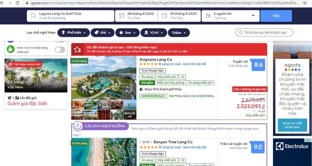 Agoda adjusted the location to confirming Lang Co belongs to Thua Thien Hue